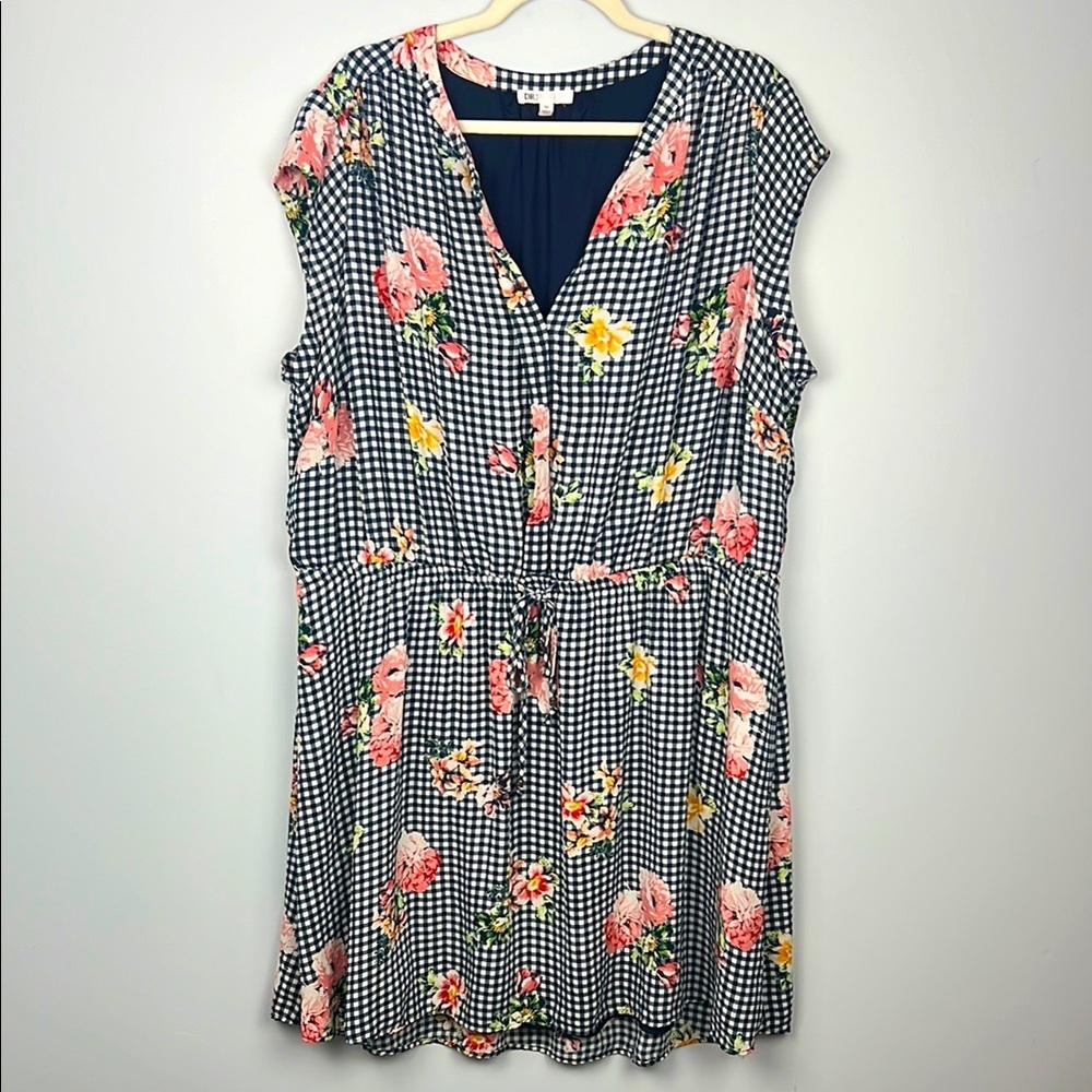 DR2 plus size 3X gingham and floral drawstring waist summer dress